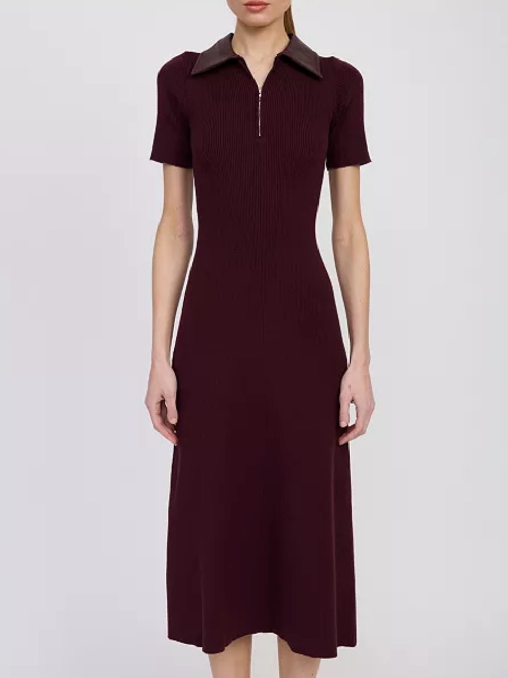 En Saison Knit Dress with Zip Collar in Burgundy